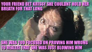 He told her that if she could make him cum before she needed air then she wins, Krissy was so determined that she kept trying till she won.
