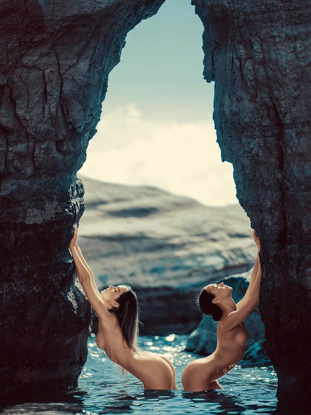 Stretching out together at the beach