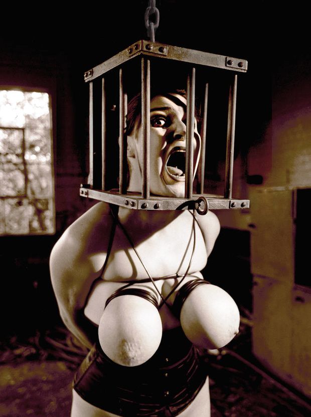 Bbw tied up with cage on her head
