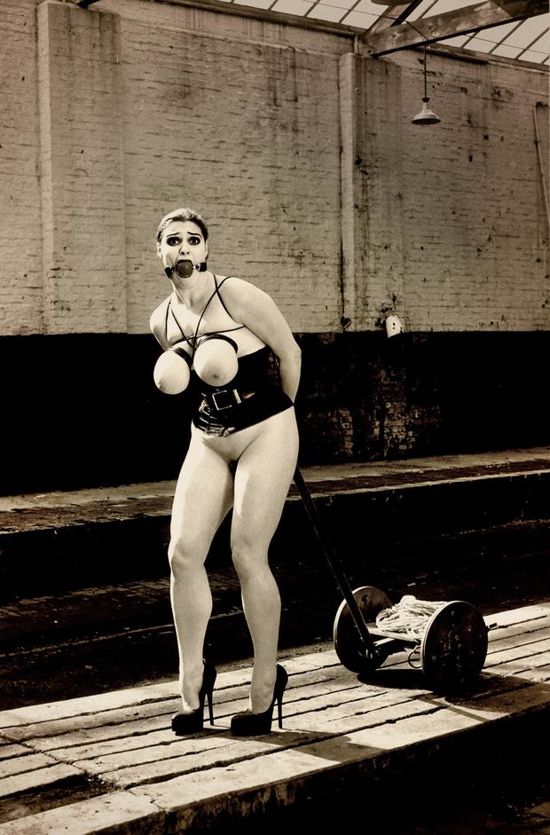 Chubby woman tied