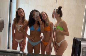 A lineup of teens in bikinis