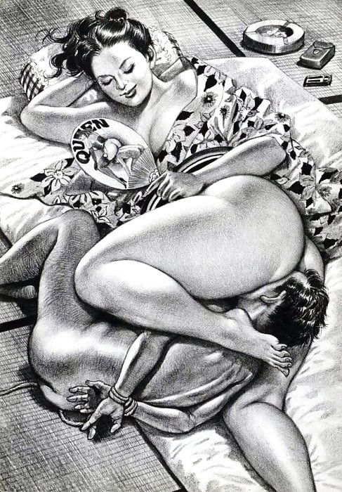 A little man smothered between voluptuous buttocks
