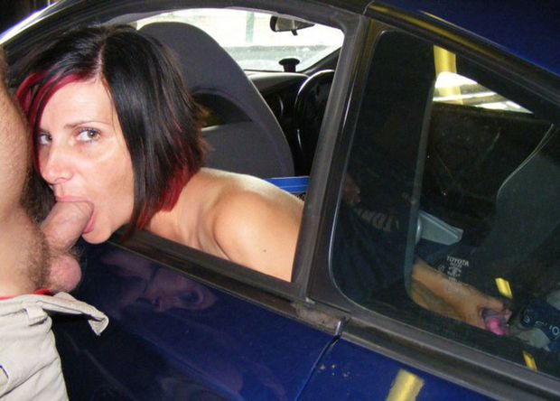 Brunette sucks dick
