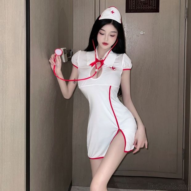 Sexy Krankenschwester Cosplay Kostüme Outfit Babydoll Kleid mit Stethoskop Schlitz Cheongsam Rollenspiel Freche Damen Dessous