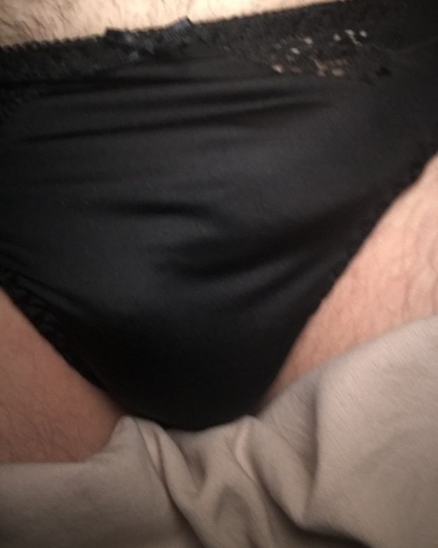 Good Morning in black satin panties