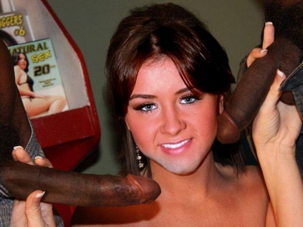 Brooke Vincent  playing with 2 BBC cocks - interracial public gloryhole celebs fake porn pic!