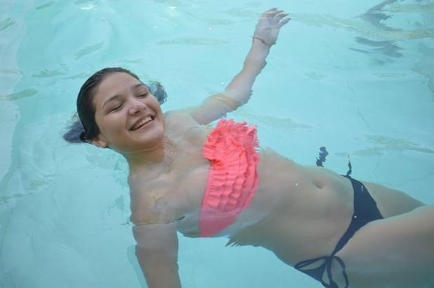 Slutty Latina teenslut cocktease Valeria Soledad Mcda playing in the pool