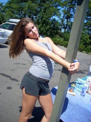 Slutty lil teenslut Pammie Wagner practices her pole dancing skiils