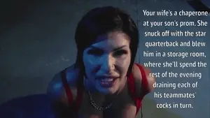 Cheating wife sucks off the football team at her son's prom