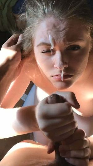 Amateur blond teen wanking a cock to get her epic facial