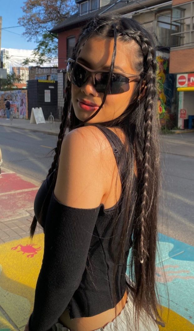 Samantha outside sunglasses on