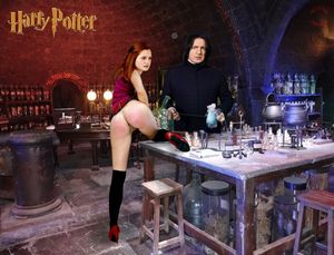 The professor collects Ginny's cum for a potion he plans to create