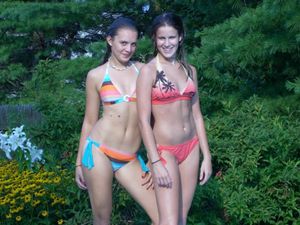 Sexy lil teenslut cocktease Pammie Wagner and her friend posing in bikini's