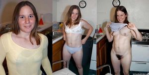 dressed undressed teen with small saggy tits
