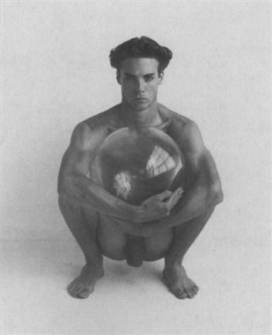 Male nude with glass sphere, Hollywood