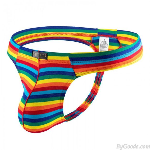 Sexy Rainbow Stripe Colorful Bulge Pouch Low Rise Thongs Seamless Underwear For Men Jockstrap Knickers Underpants Lingerie Panties Briefs