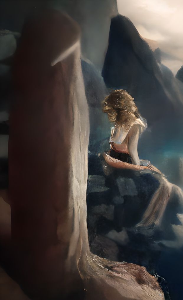 Lady stops to take a break on her journey.