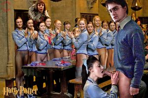 Harry iluses his influence to make the entire class line up and suck his dick. The female students clap for everyone who pleases him.