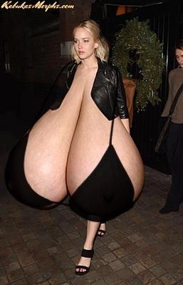 Jennifer Lawrence huge tits too big for her little jacket