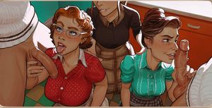 Mature cartoon women about to devour lucky dicks