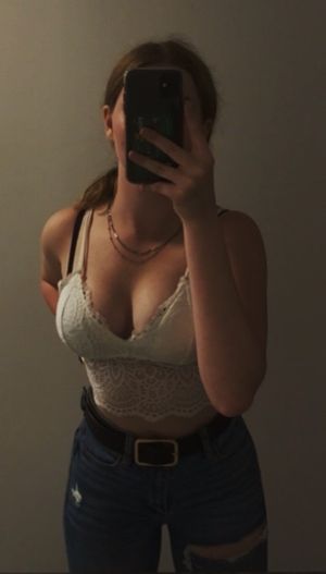 Brunette cleavage lacy top