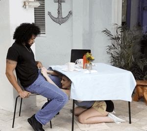 Pulling out his dick at brunch