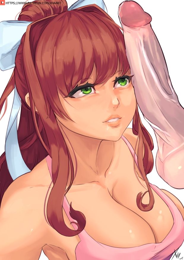 doki_doki_literature_club drooling huge_penis monika_(doki_doki_literature_club) penis penis_awe tagme