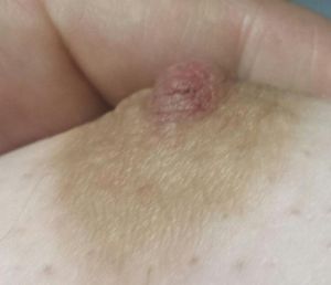 Upclose of the wife's nipple.