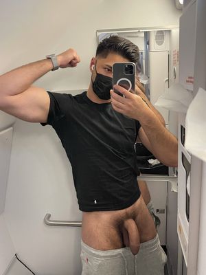 cock selfie in the airplane bathroom