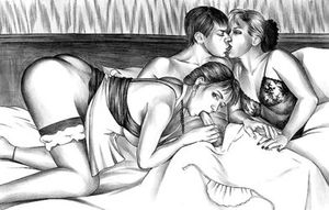 My girlfriend's mom looks into the camera.