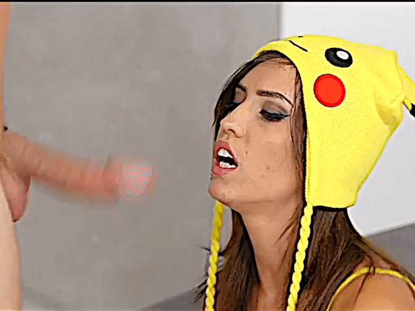 Surprise cockslap on Pikachu Cosplay eyes