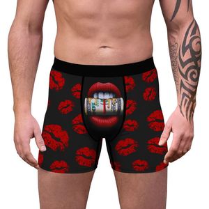 Sexy Mesh Lips Print Bite Money Thongs Briefs Shorts Underwear Elastic Lip Breathable Underpants Men's Lingerie