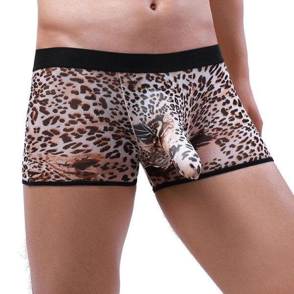 Sexy Leopard Elephant Nose Boxer Briefs Pouch Trunks Support Underpants Shorts Panties Men's Boxer Briefs Lingerie