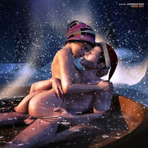 They try out the hot tub in the condos' common area after some Christmas cheer