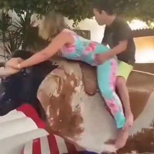 Guy rides his teacher on the bull
