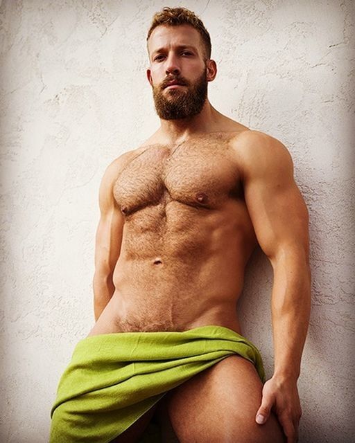 Hairy muscle with green towel