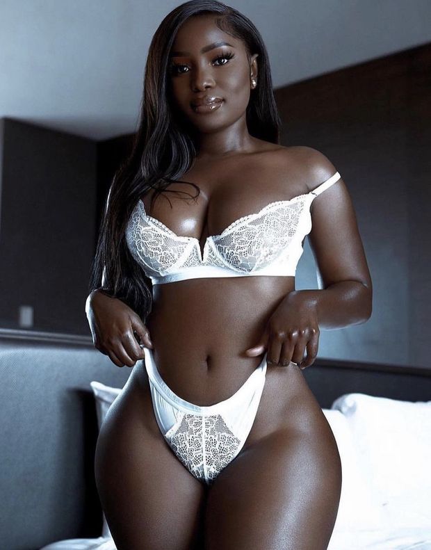 Stunning dark skinned ebony queen in hot white lingerie