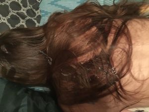 huge load of cum blown on Amateurs Hair and up her back