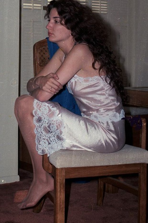 Vintage Image of a Pretty Lady in a Gorgeous Lacy Camisole / Half Slip Set.