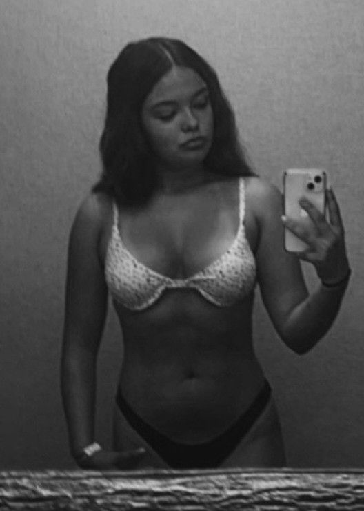Teen black and white bikini selfie