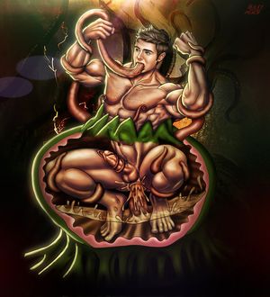 Zac Efron struggling inside a carnivorous plant