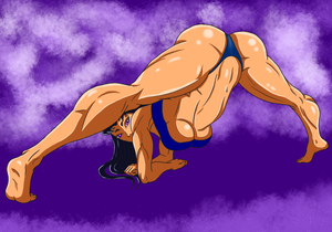 Blackfire spreading her muscular legs