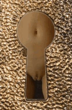 Little sis's sweet pussy through the keyhole