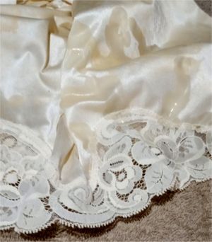 A Cum Soaked Vintage Slip with Sticky Jizz in Her Pretty Lace and Silky Soft Nylon Body.