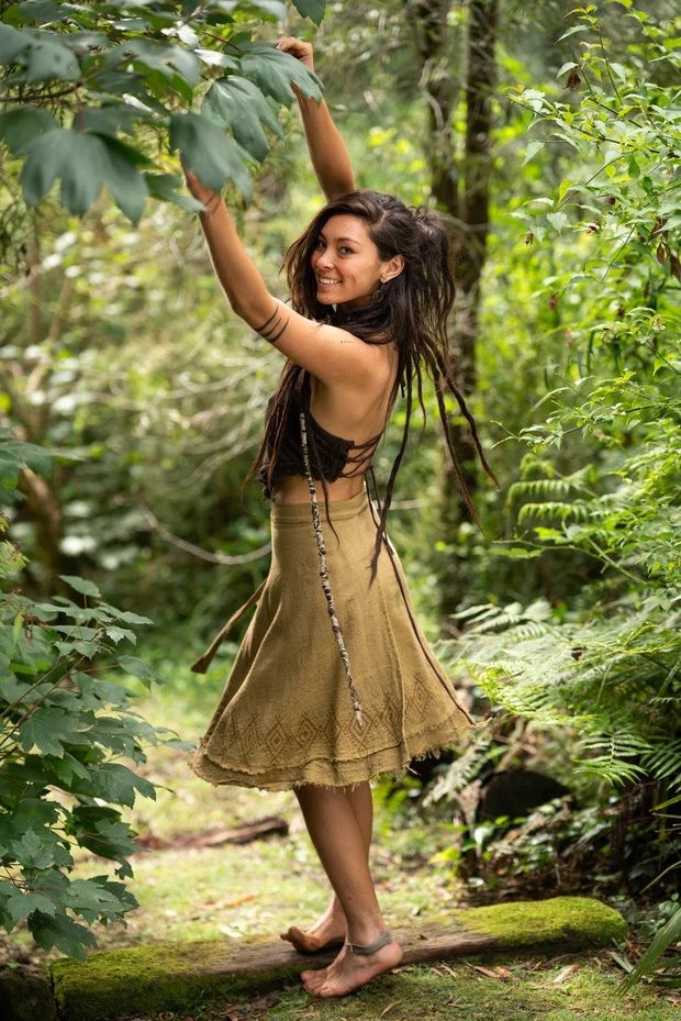 Happy Asian Dreadlock Hippie in the Woods