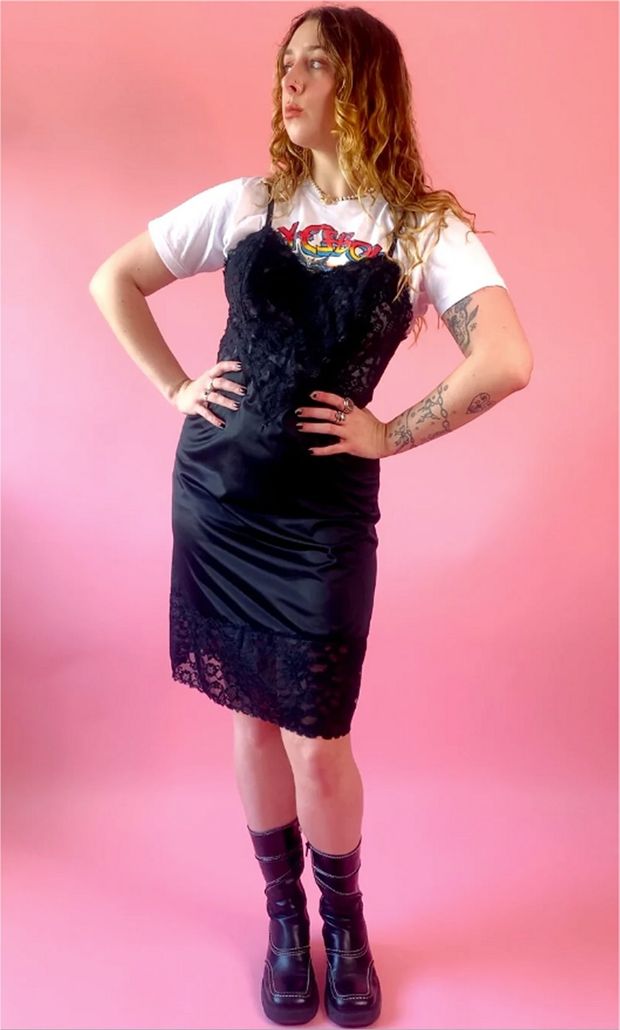 Ozzy Tee, Vintage Slip Dress, Ankle Boots & She is Ready to Hit the Streets!