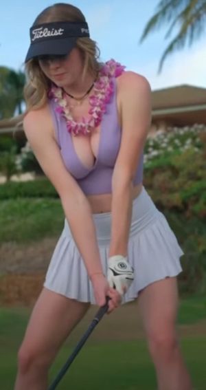 Grace purple top with lei golf swing