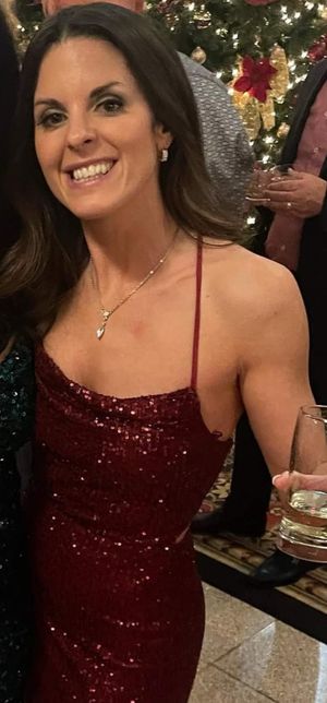 Keri in sparkly red dress