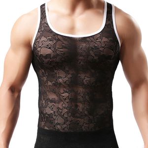 Sexy Flower Lace Tank Top Gym Breathable Apparel Vest Men's Lingerie Undershirts Lingerie For Men