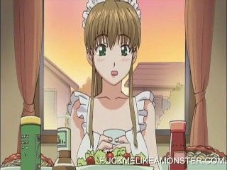 maid in apron humiliated and walked with a leash